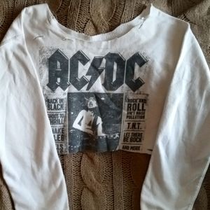 vintage ac/dc distressed crop sweat shirt